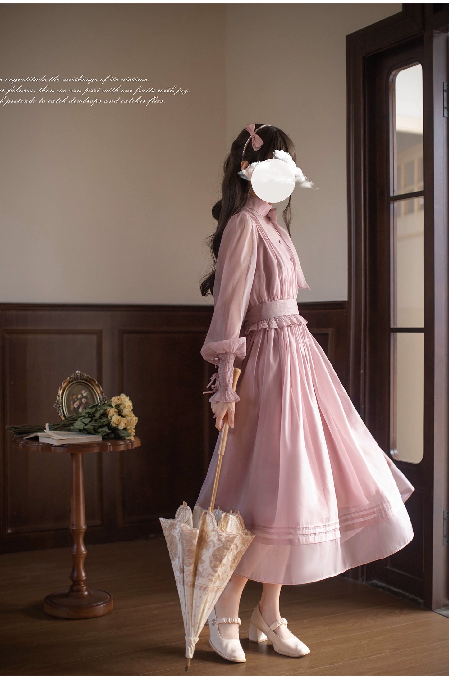 Dusty pink sheer ribbon dress