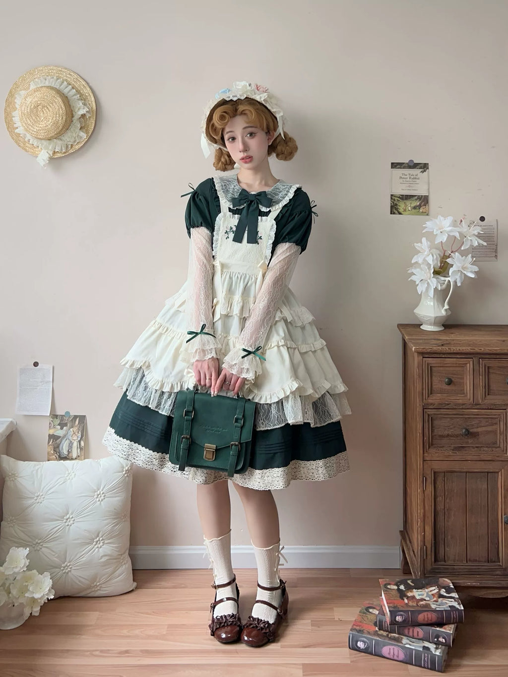 Flower Mist Path レースの半袖ワンピース全4色