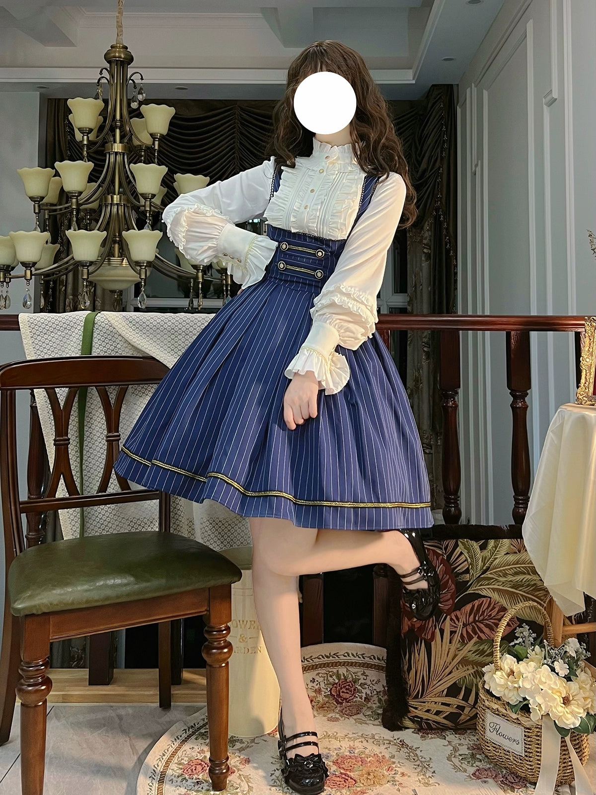 [Pre-orders available until 9/29] Bright Moon Corset Jumper Skirt Stripe [Navy]