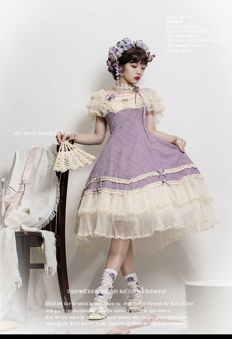 薔薇模様のジャガードフリルレース2wayワンピース 全4色