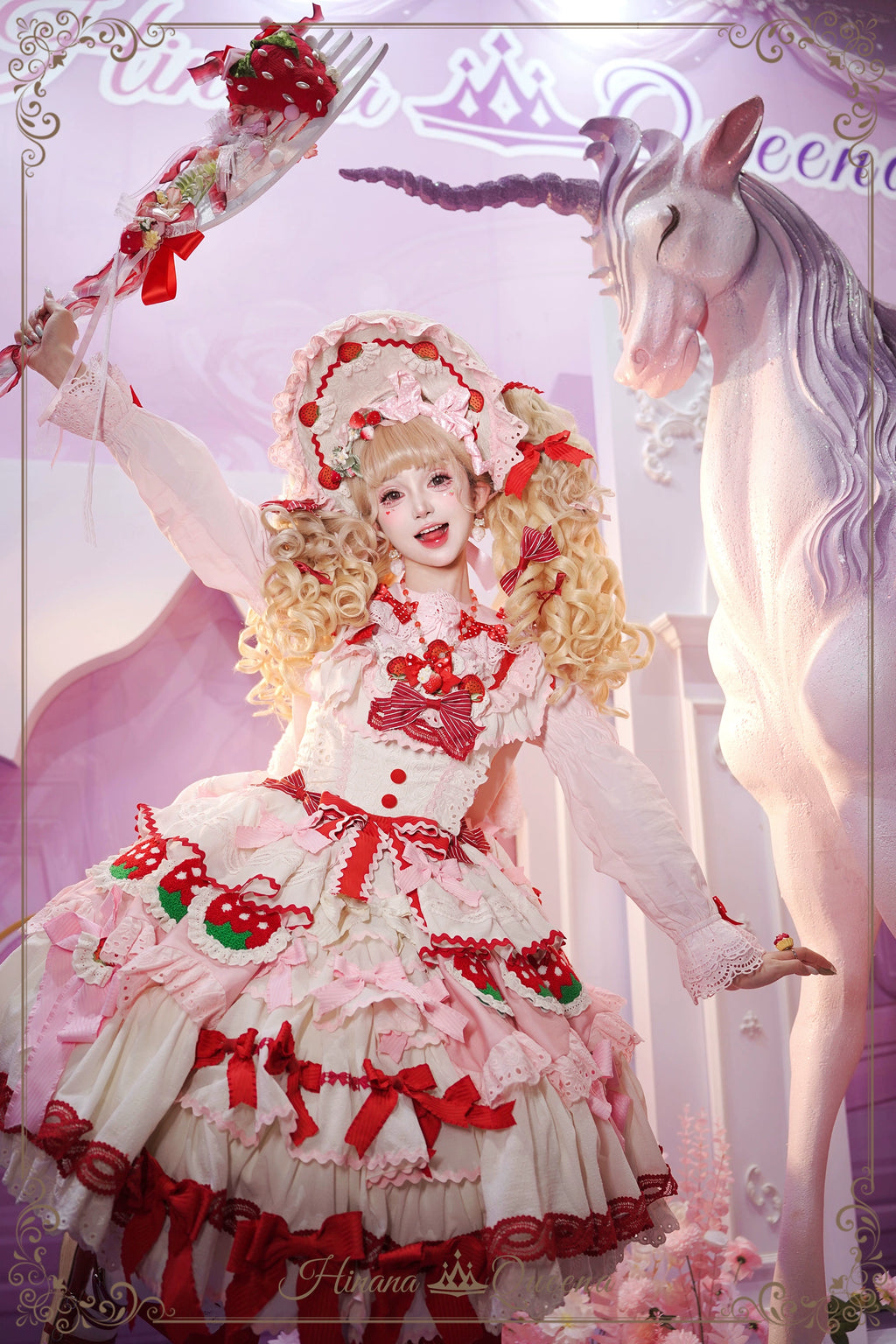 Strawberry Party リボンとフリルのデコレーションドレス・ノースリーブタイプ