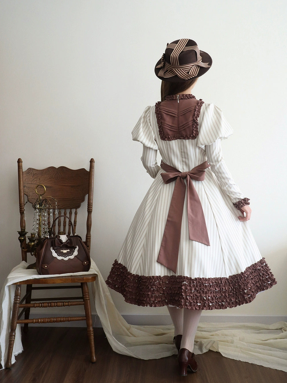 【予約販売】Classic Chocolat Stripe ストライプワンピース・ロング丈