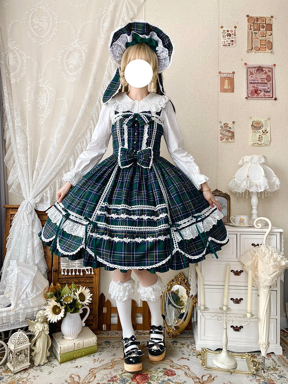 【予約販売】Checkered Petal Rabbit うさ耳付き長袖ブラウス