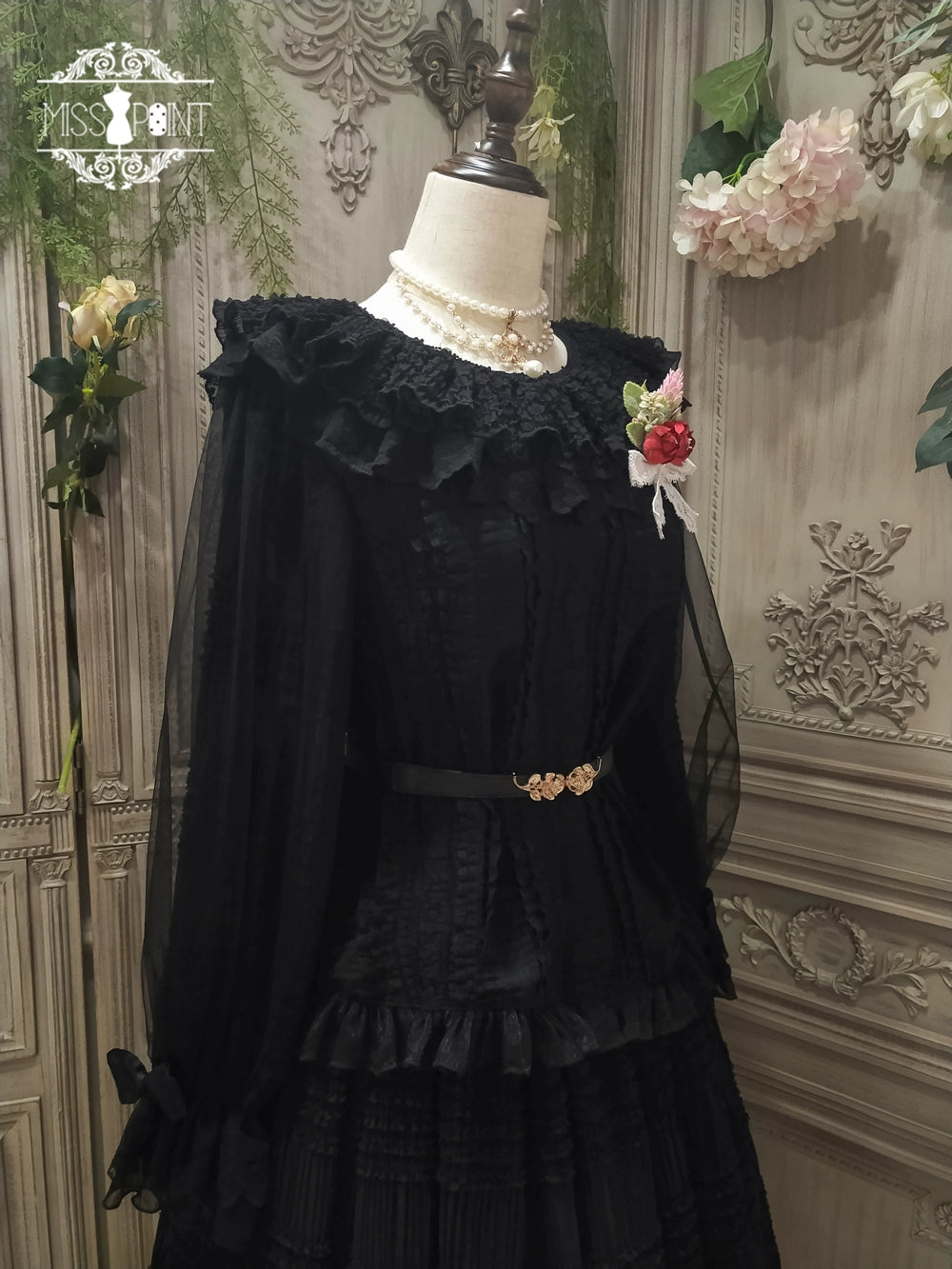 【予約販売】猫の薔薇お茶会 フリル長袖ブラウス