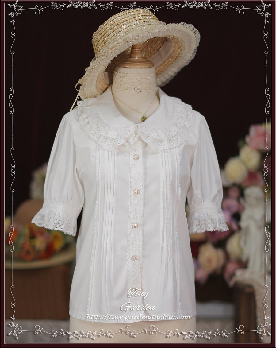 [Pre-order] Retro cotton lace short sleeve blouse
