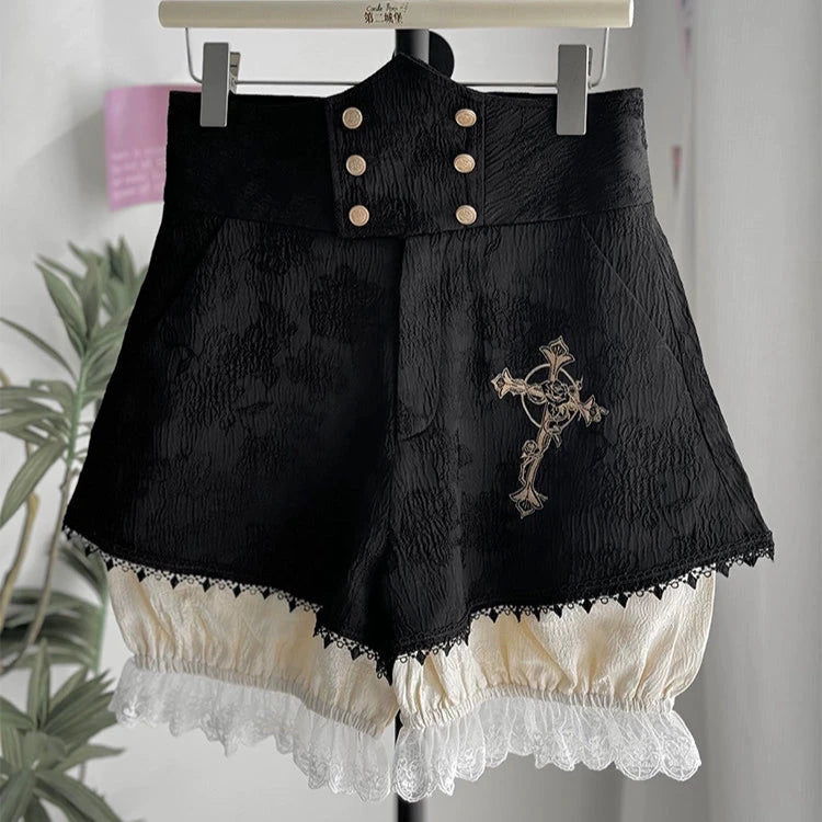 [Pre-orders available until 12/18] Cross Bone lace hem shorts