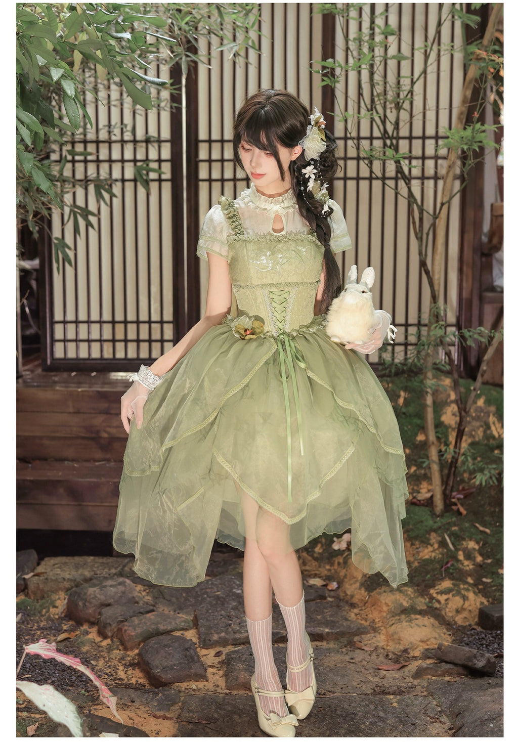 馨香 花びらティアード中華風ロリータワンピース