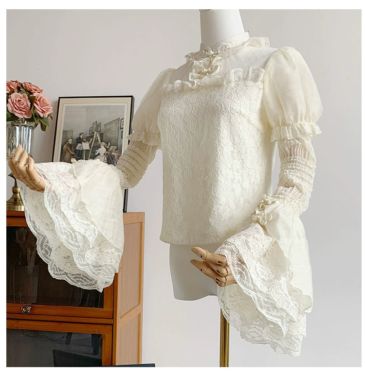 付け袖ブラウス 半袖/長袖 ホワイトM 新品 華ロリ　ロリータ レースの華ロリブラウスと付け袖 – ロリータファッション通販RonRon
