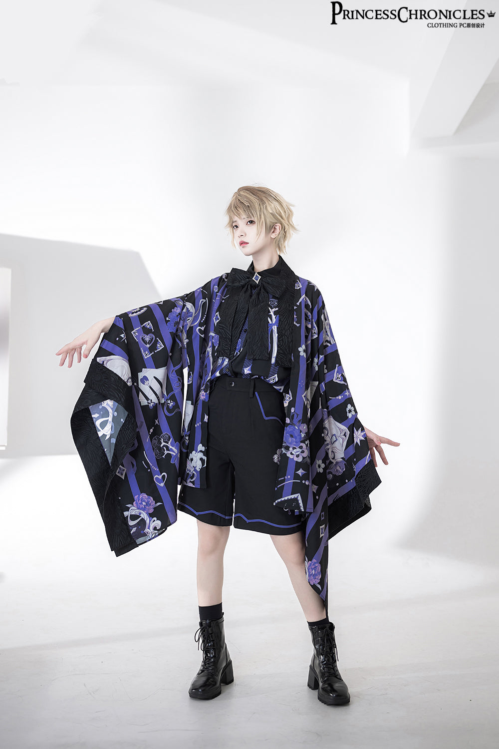 【予約販売】皇子系 青紫のレトロプリント羽織