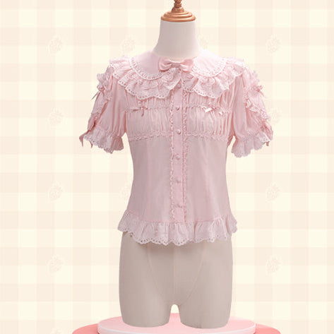 【受注予約11/18まで】Strawberry Cake Guide レースの半袖ブラウス