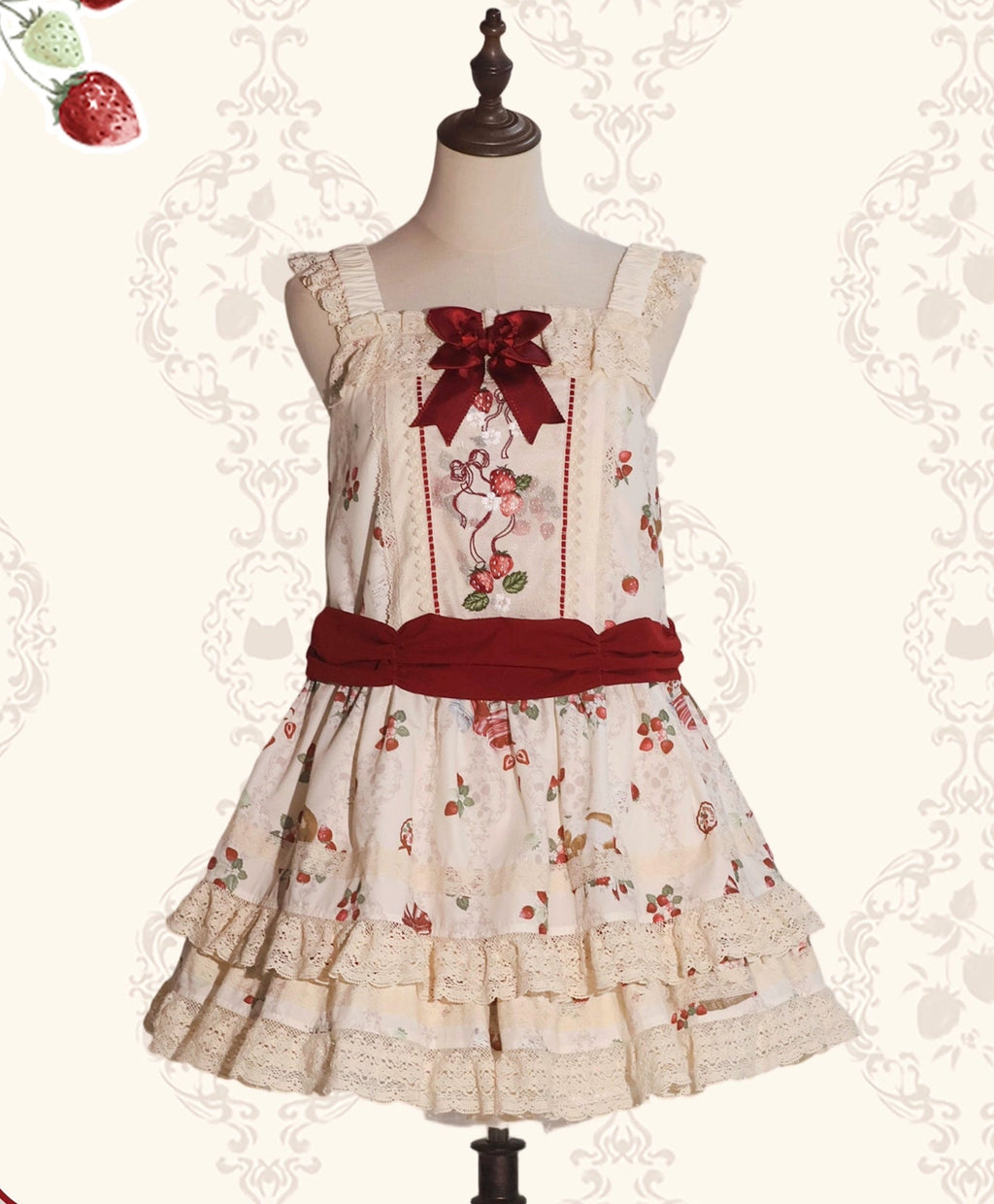 【受注予約8/14まで】 Strawberry Whisper プリントジャンパースカート
