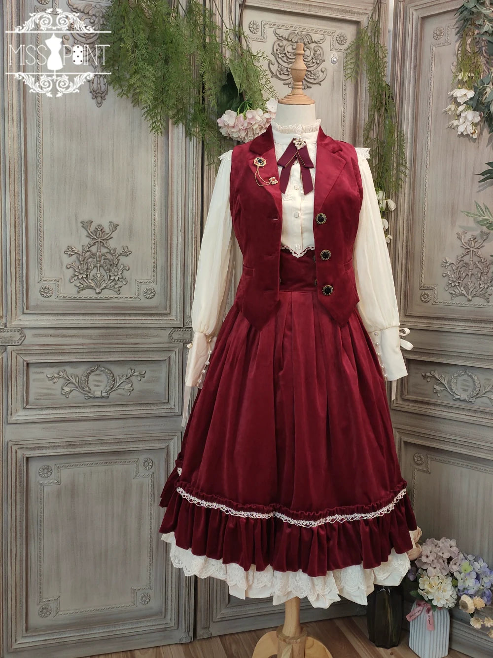 British Classical Lolita Velvet High Waist Skirt