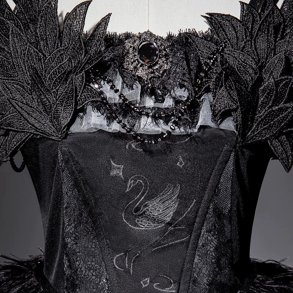 Black Feather 白鳥刺繍ジャンパースカートセット