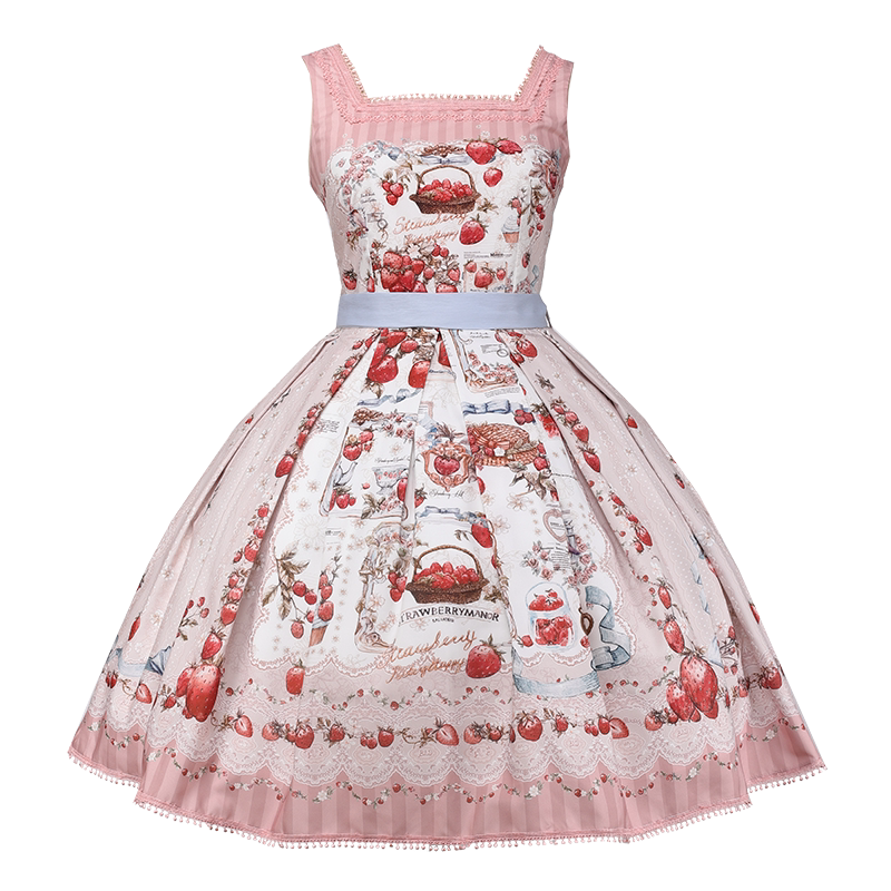 【受注予約10/29まで】Strawberry Manor プリントジャンパースカート・ショート丈