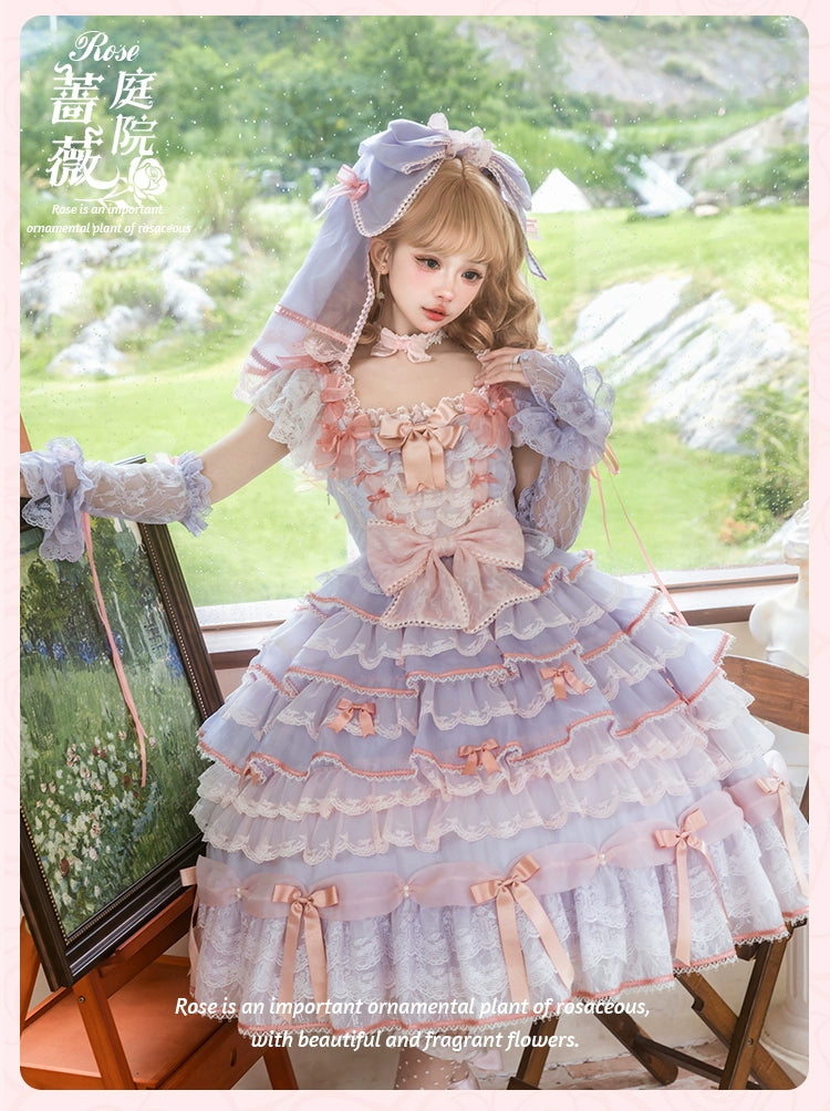 【受注予約8/6まで】Rose Courtyard レースとリボンのドレス・新色