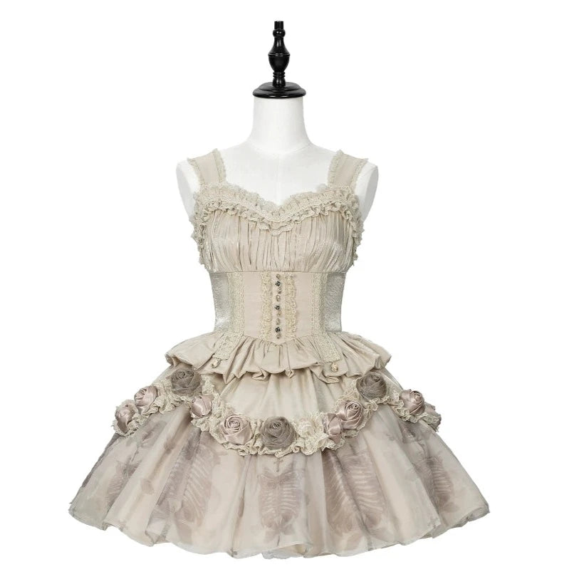 [Sale period ended] Rose Knight III Satin and organdy gothic dress [Champagne]