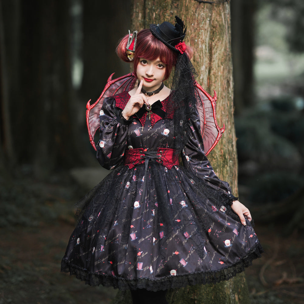 【予約販売】Clown Revival Night 蝙蝠襟の長袖ワンピース
