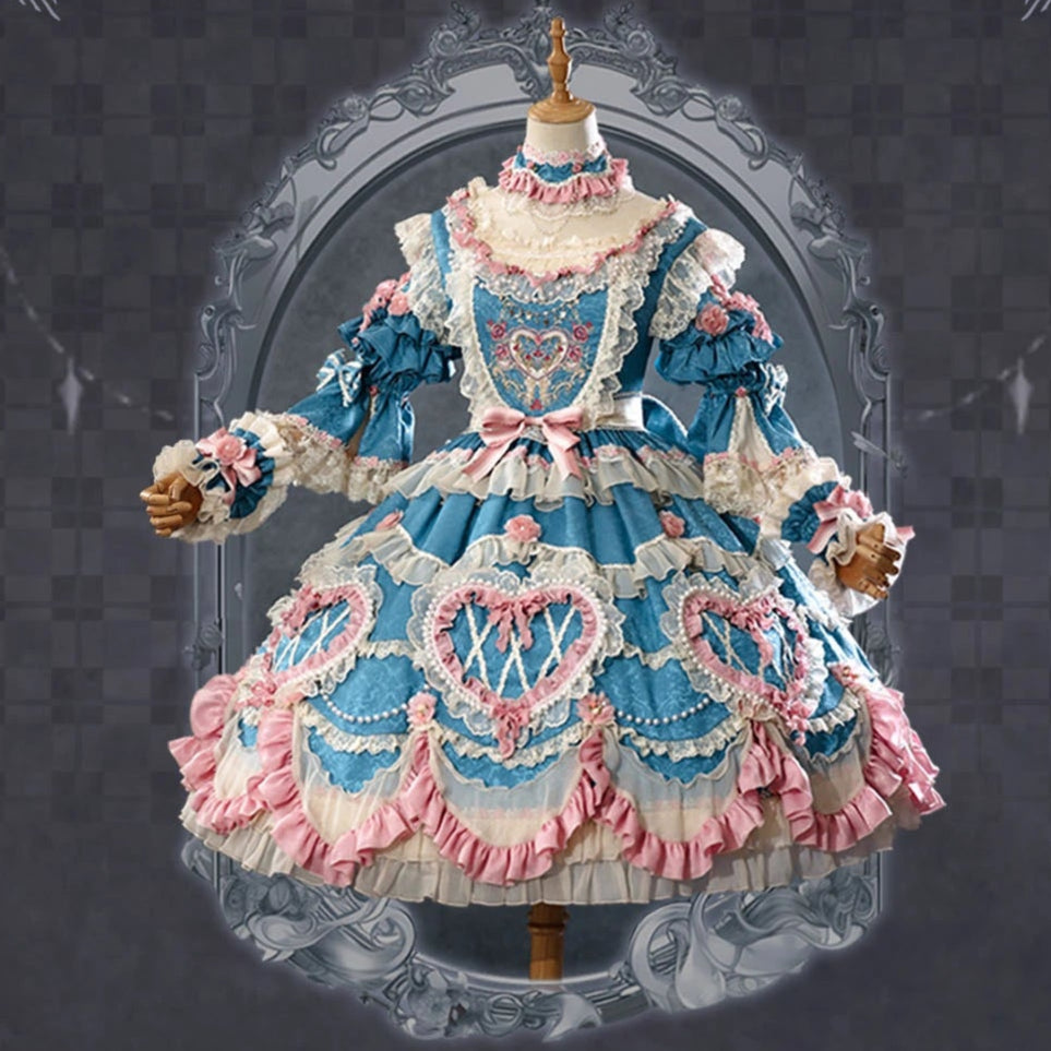 [Pre-orders available until 2/12] Antique Cake Heart Lolita Dress - Blue