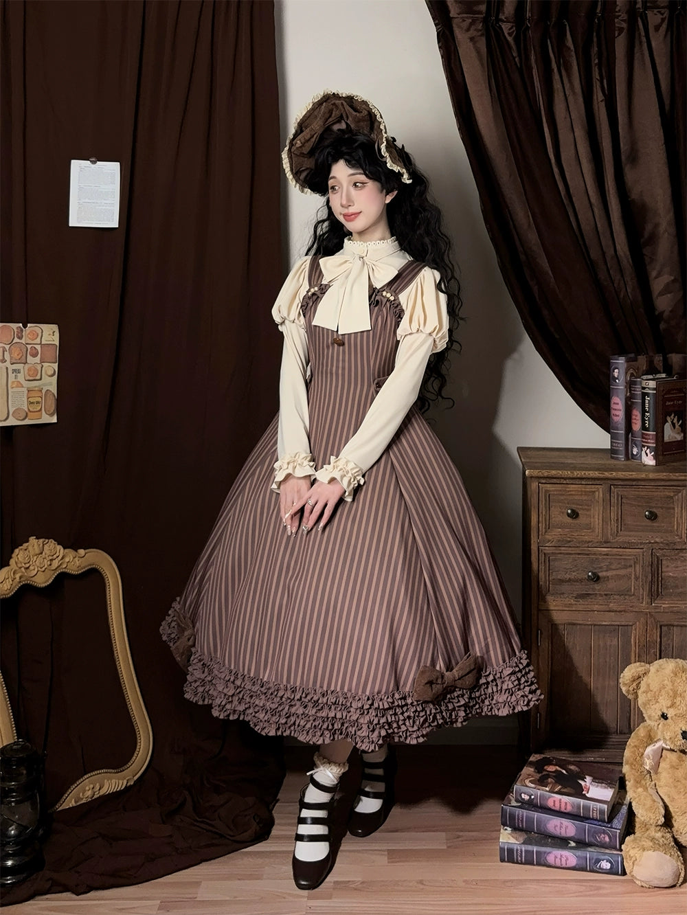 予約販売】Classic Chocolat Stripe ストライプジャンパースカート 予約販売】Classic Chocolat Stripe ストライプジャンパースカート