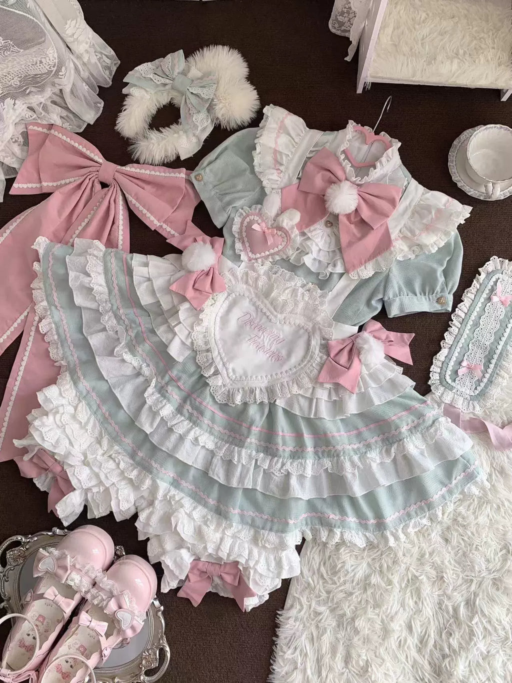 【再販・受注予約7/16まで】Fairydoll Maid ミニ丈半袖ワンピース エプロン・ドロワーズ付き