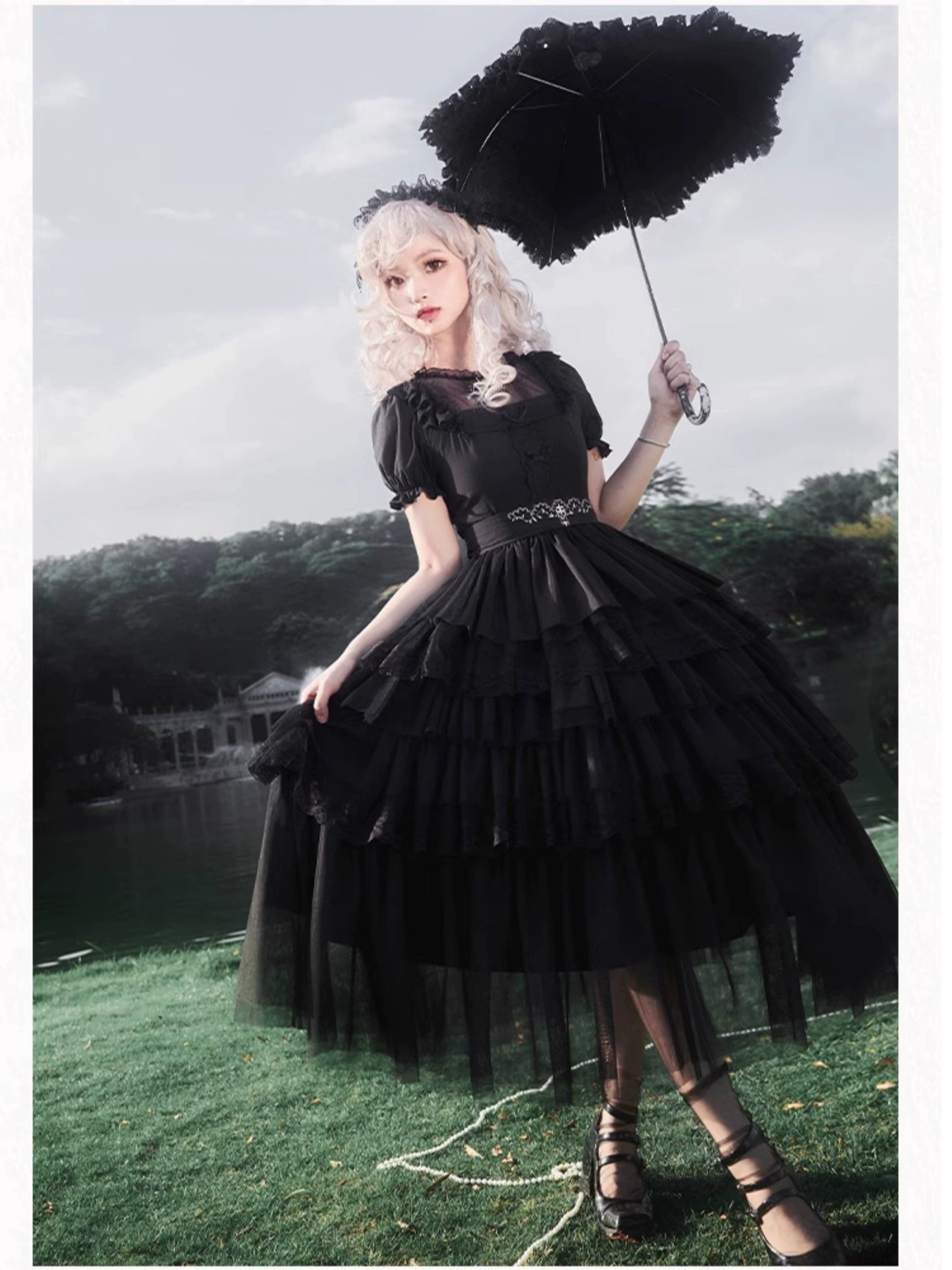 Dark Fairy 5-tiered ruffled tulle dress