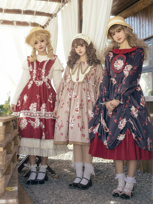 Very Berry Sheep and Rabbit Triangle Collar Dress