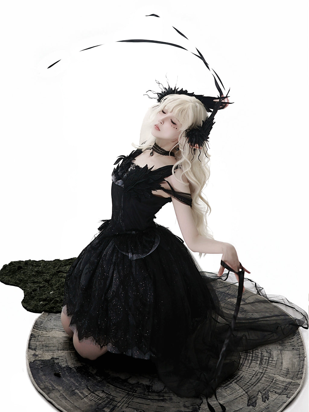 Black Feather 白鳥刺繍ジャンパースカートセット