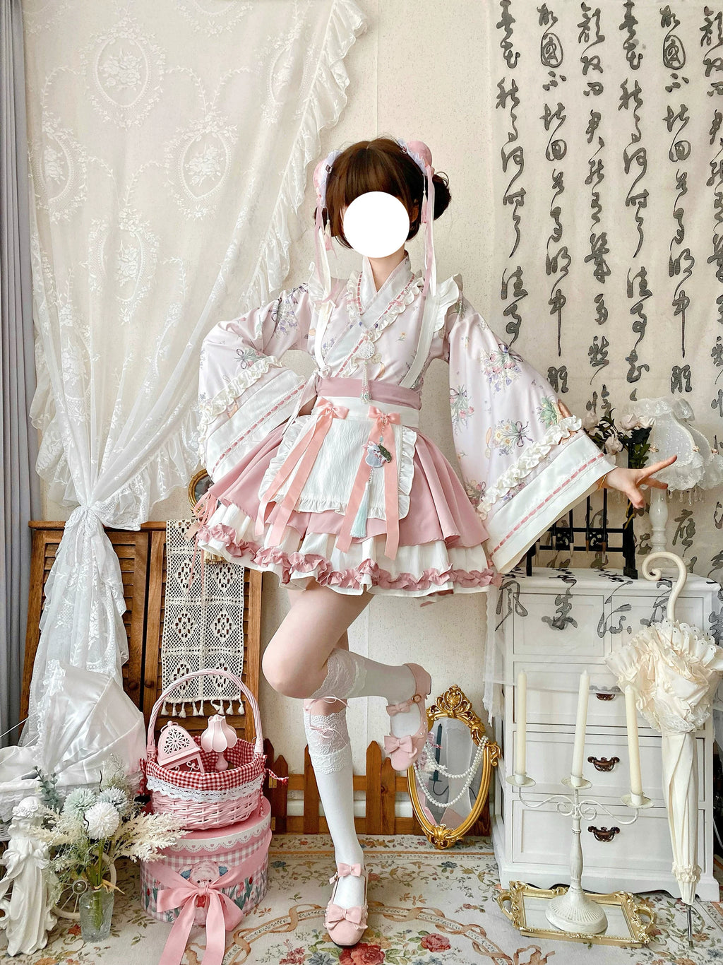 薬草師 エプロン付き華ロリセットアップ