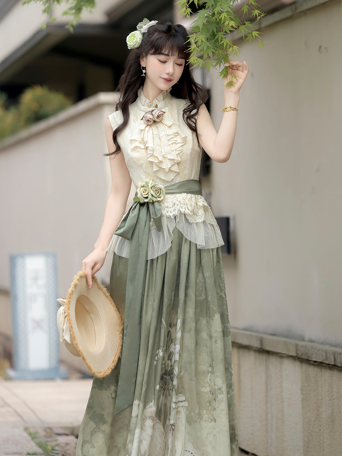 白花 中華風ロングスカートセットアップ