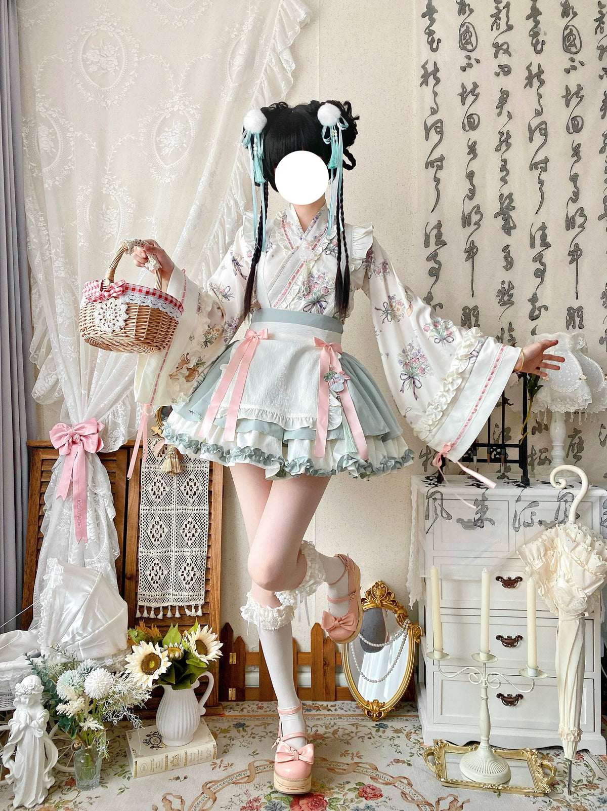 薬草師 エプロン付き華ロリセットアップ