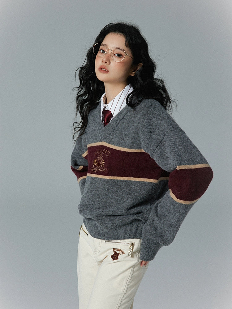 [Pre-order] Hogwarts School of Witchcraft and Wizardry V-neck blocking knit