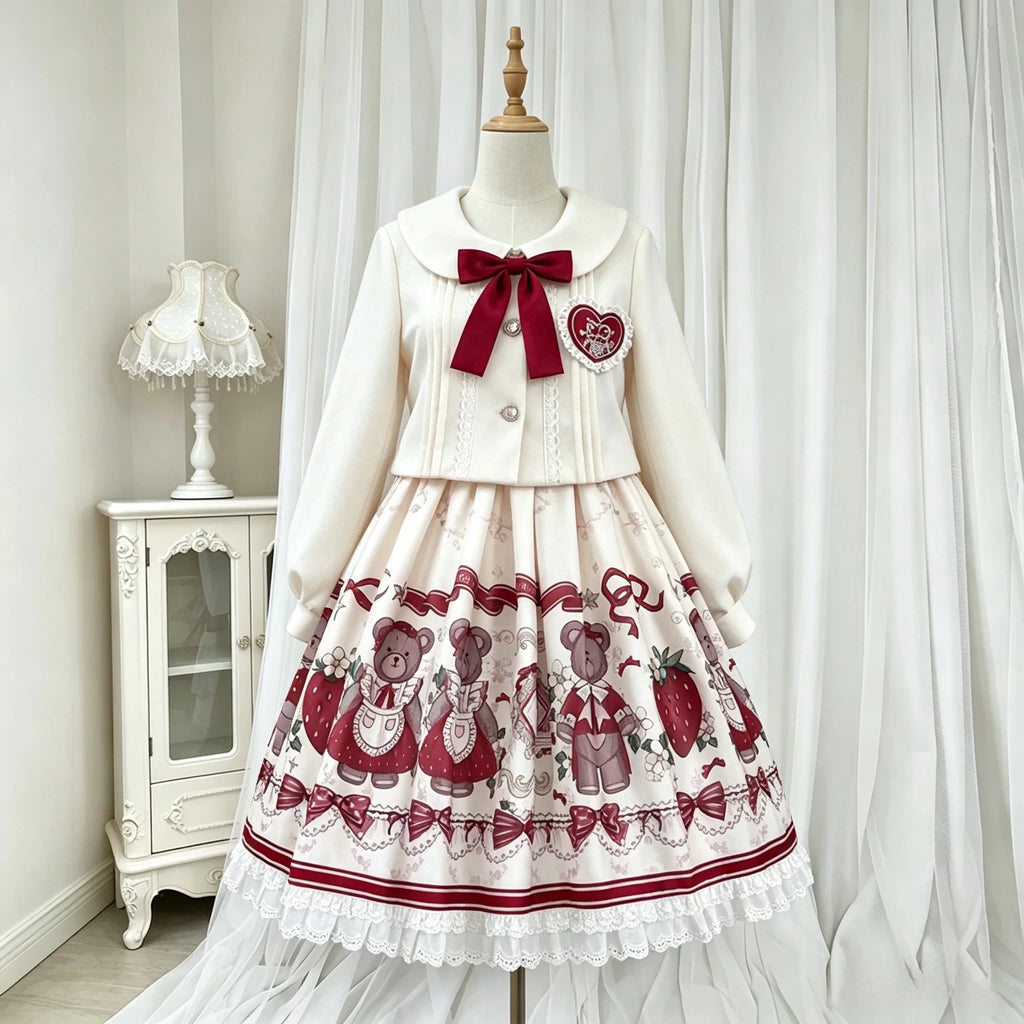 いちごとクマの甘ロリジャンパースカートとショートジャケット