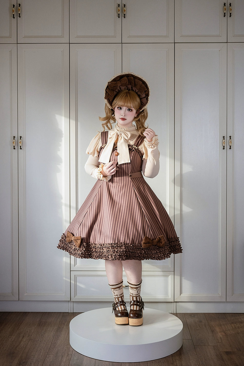 【予約販売】Classic Chocolat Stripe ストライプジャンパースカート・ショート丈