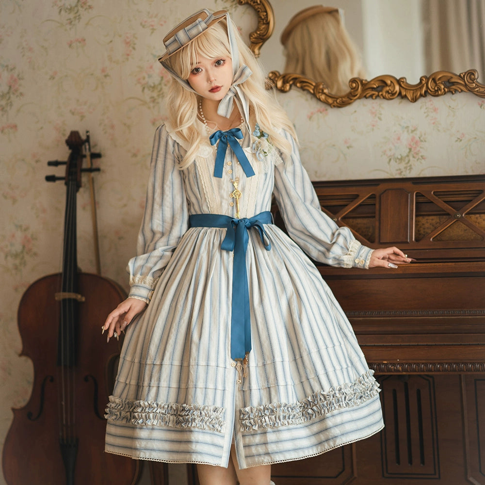 予約販売】森林図鑑 ストライプ長袖ワンピース – ロリータファッション 予約販売】森林図鑑 ストライプ長袖ワンピース – ロリータファッション