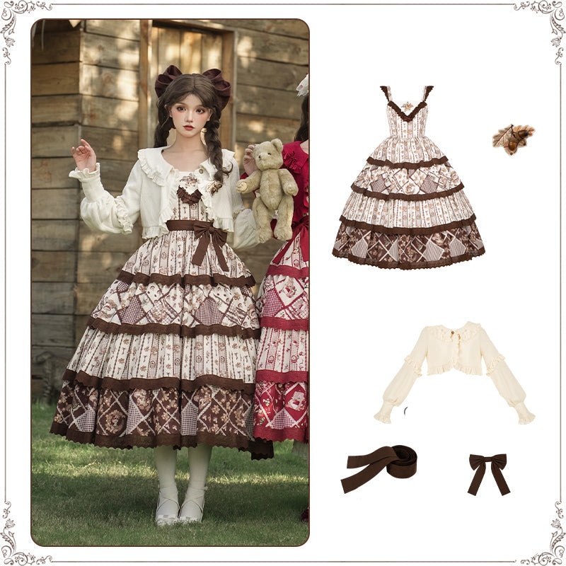 秋色のフローラルジャンパースカート