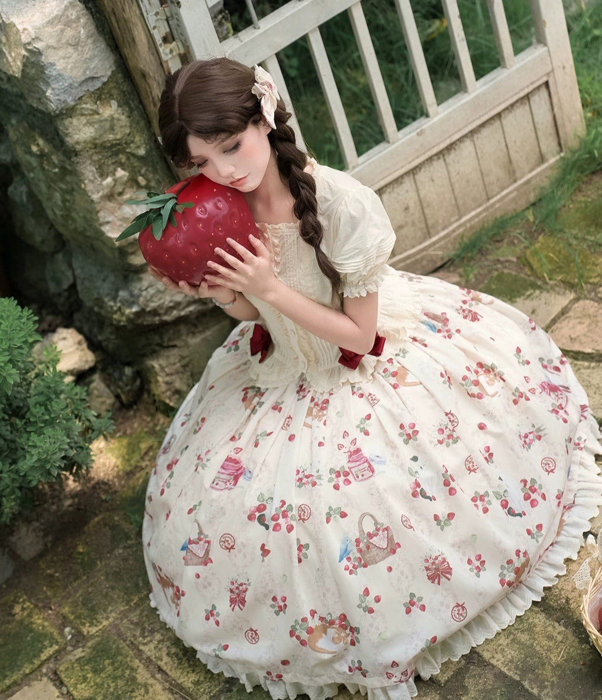 【受注予約8/14まで】 Strawberry Whisper プリントスカート