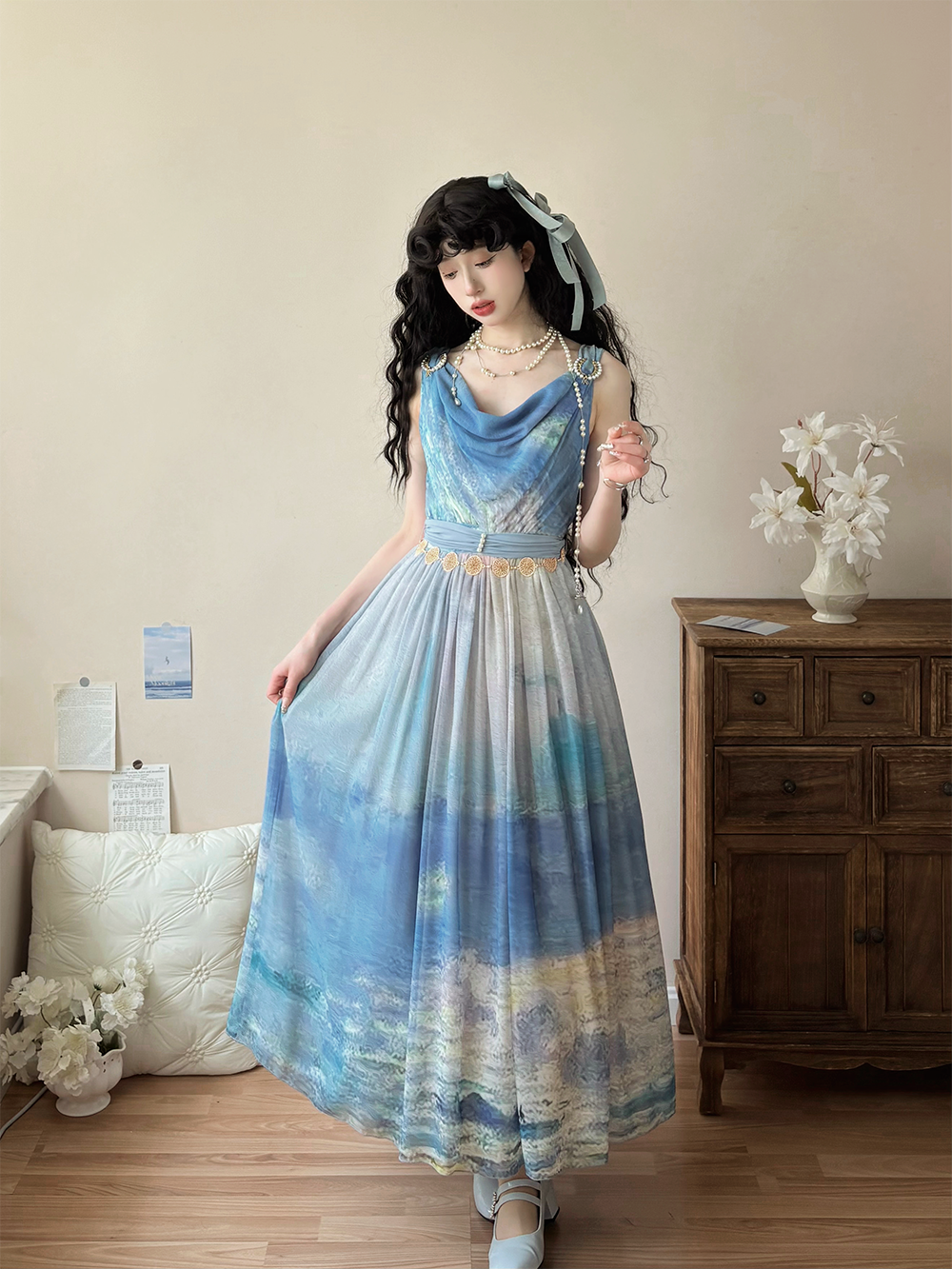 【予約販売】Elegance Greek 油彩画風プリントジャンパースカート・新色
