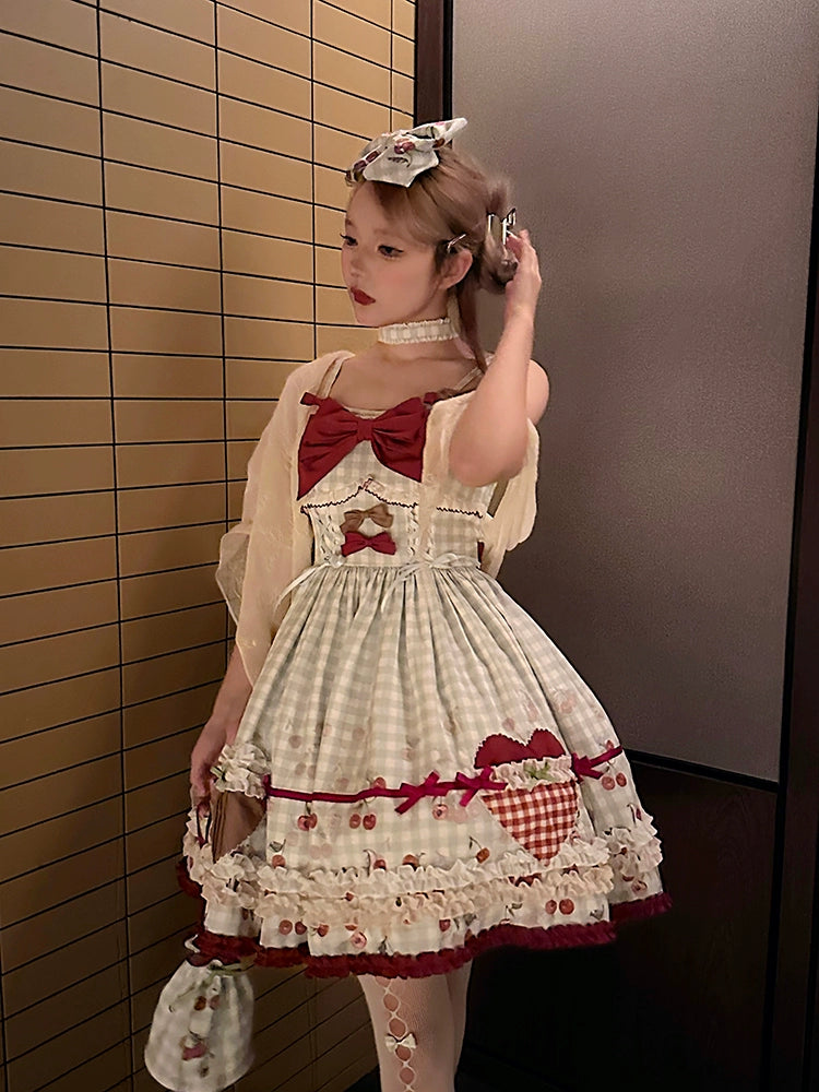 Cherry and Heart ギンガムチェックのジャンパースカート
