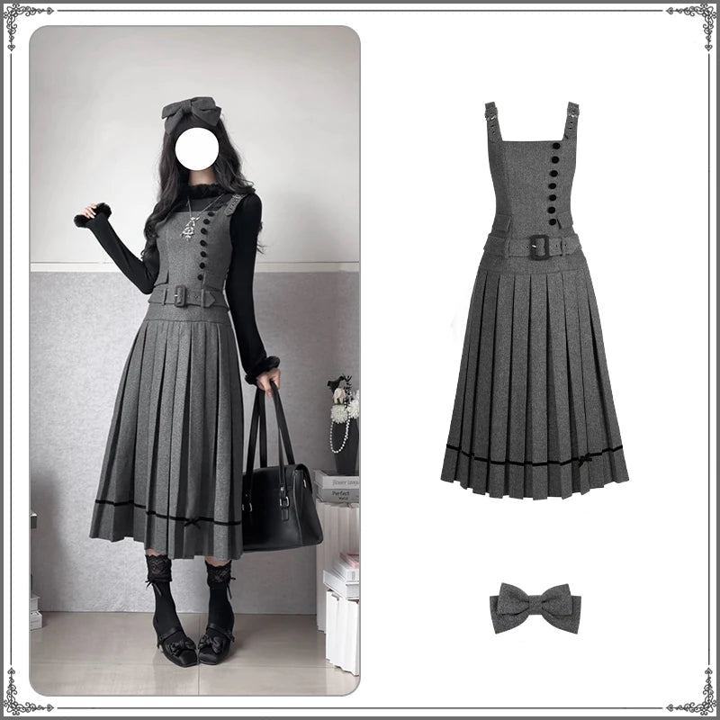 【予約販売】Graceful Gray プリーツジャンパースカート・ロング丈