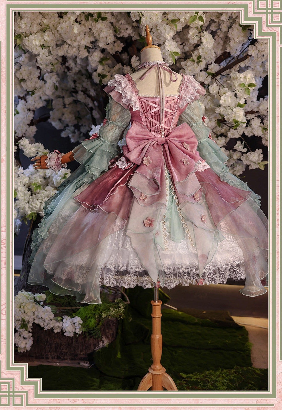【受注予約6/28まで】瑠璃花霞 華ロリドレス・花見（ピンク×ミント）