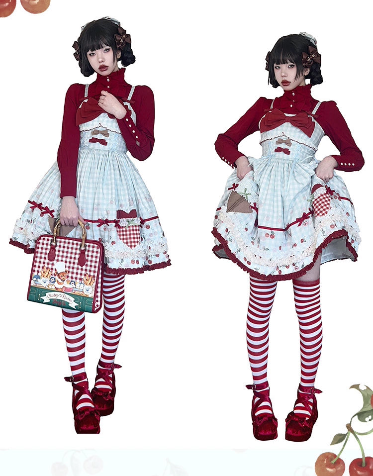 Cherry and Heart ギンガムチェックのジャンパースカート