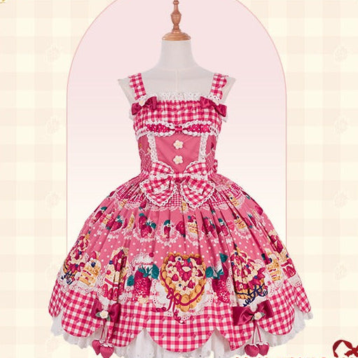 【受注予約8/26まで】Strawberry Cake Guide プリントジャンパースカート ・新色