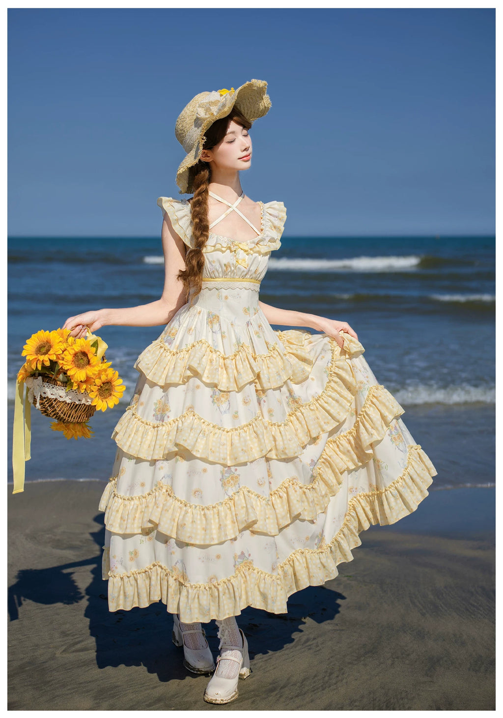 向日葵日和 ホルターネックジャンパースカート・ロング丈