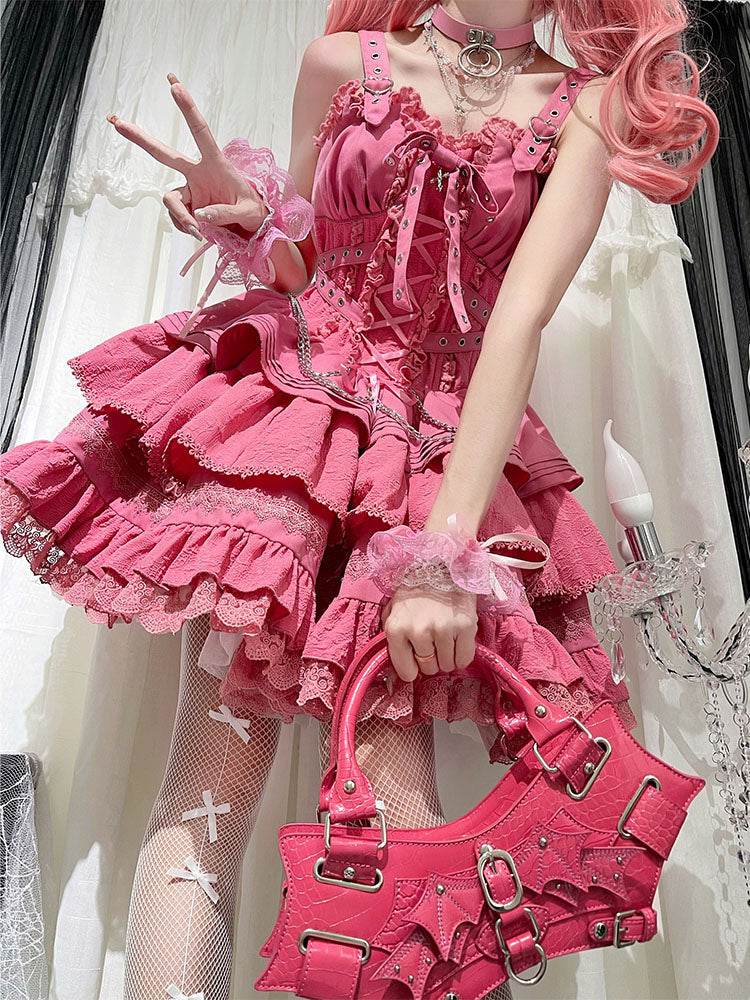 【unaちゃん着用】十字契約 ベルトリボンジャンパースカート 全6色