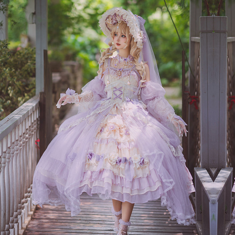 Spring Praise Flower and Lace Princess Dress - Purple