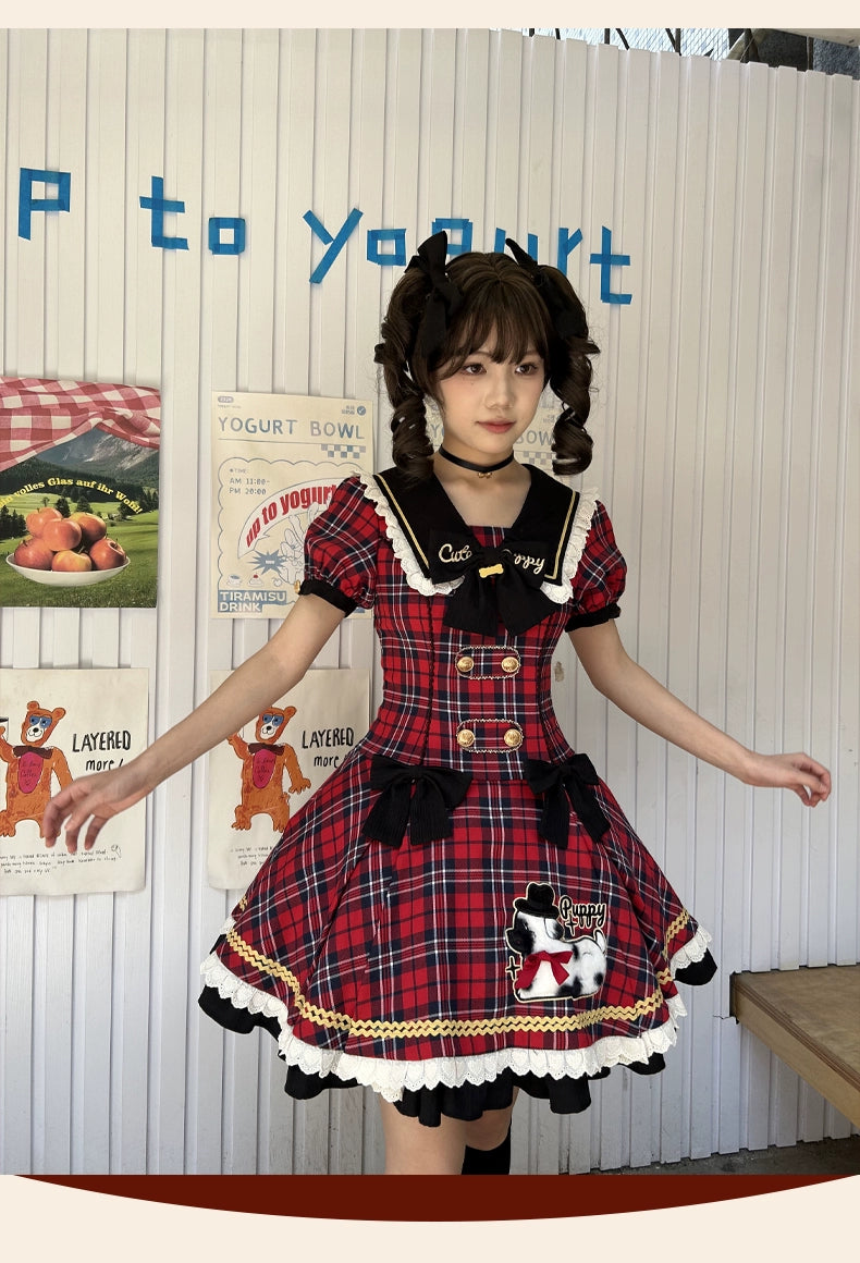 【受注予約6/18まで】Cute Puppy チェックのミニ丈ワンピース