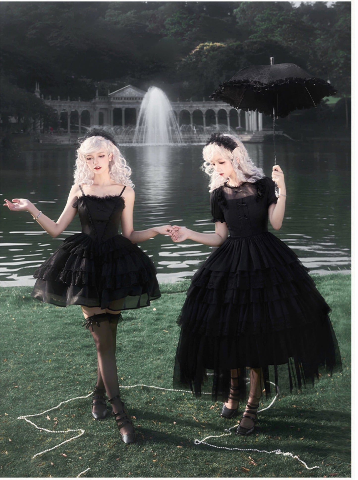 Dark Fairy Layered Frill Jumper Skirt and Blouse