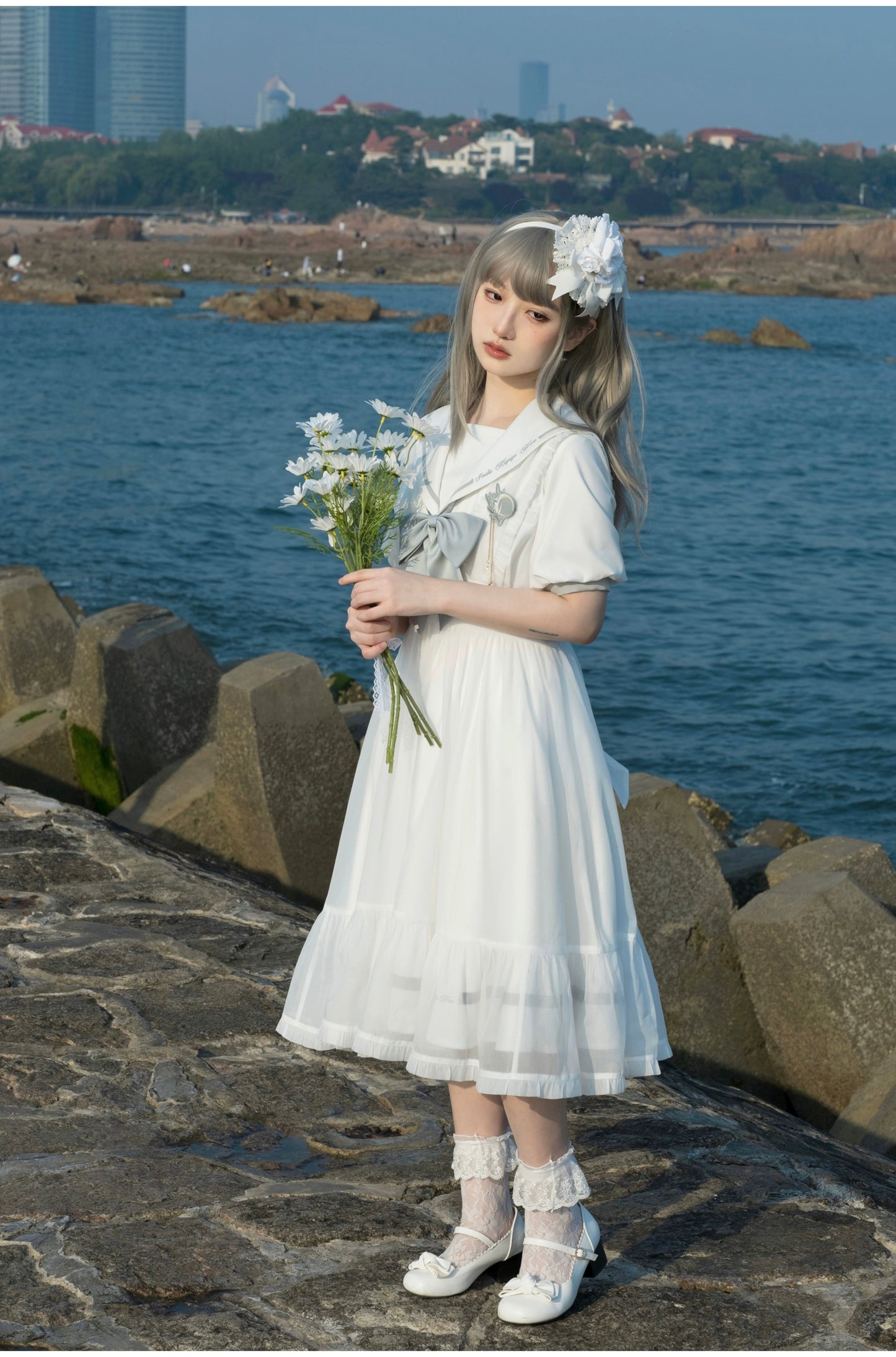 Blue Sea and Bright Moon Sailor Collar Dress