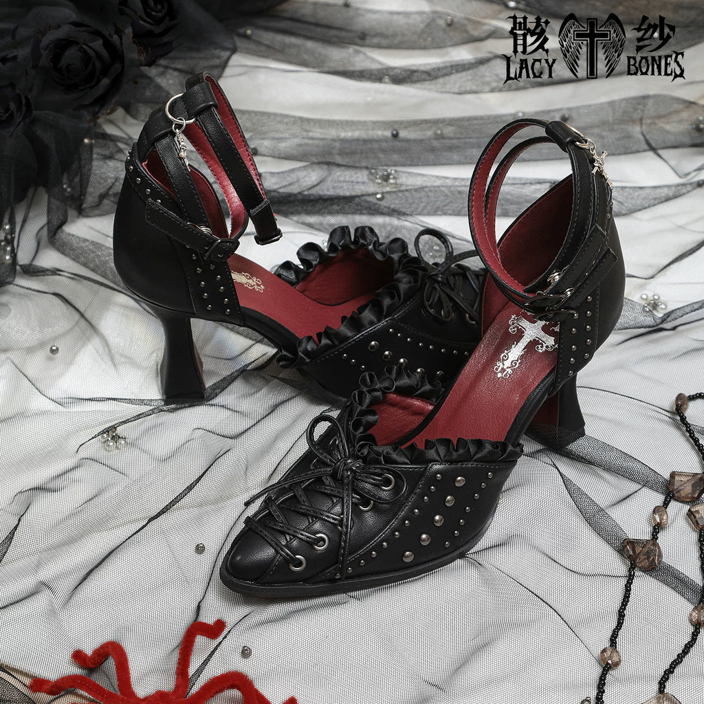【Twilight Stud Vow】鋲×レース ダークゴシックポインテッドトゥパンプス
