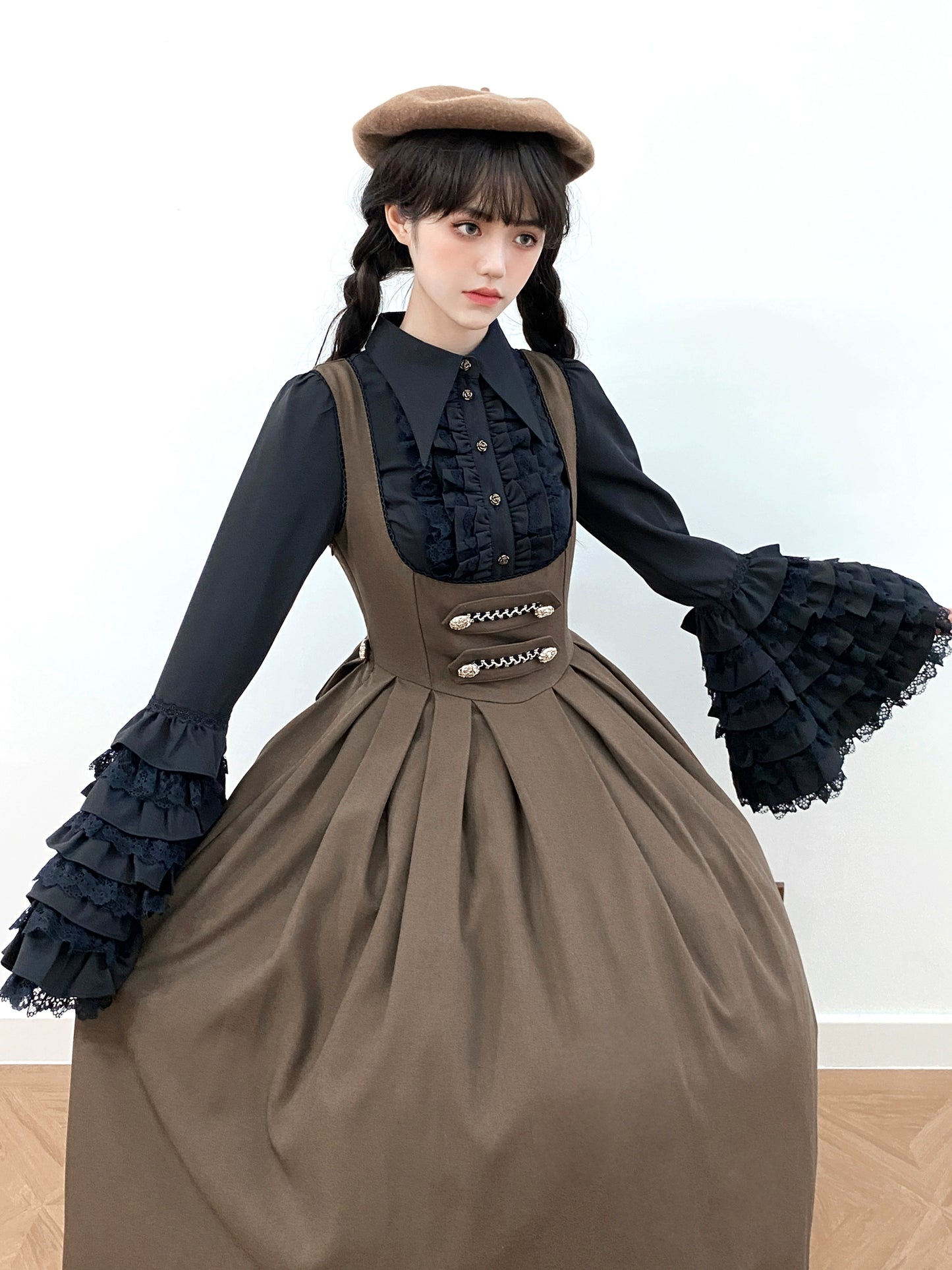 [Pre-orders available until 9/29] Bright Moon Corset Jumper Skirt, Plain Type [Brown]